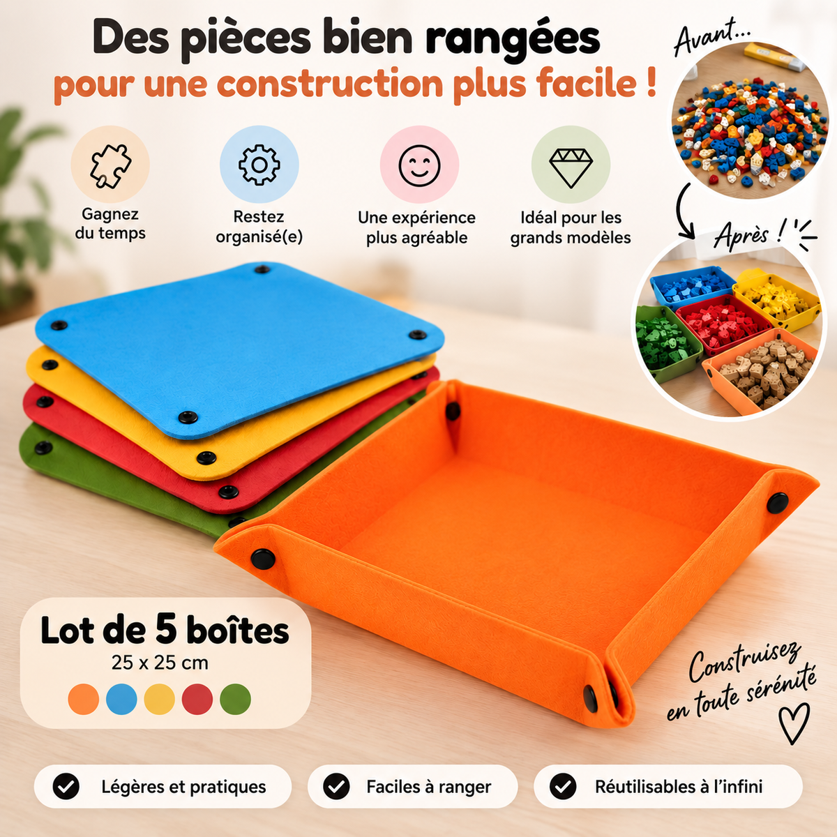 Lot de 5 Boîtes de Tri des Pièces